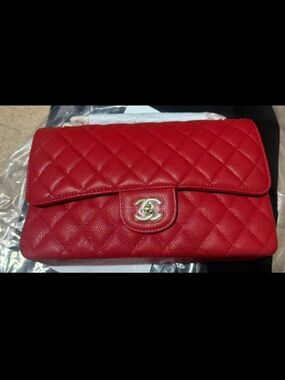 Red Quilted Leather Shoulder Bag with Turn-Lock Closure